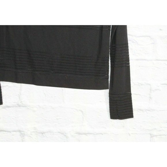 ATHLETA Black Eyelet Crewneck 3/4 Sleeves Blouse Size M - Picture 4 of 8